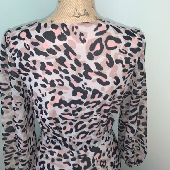 Eliza J. Animal print cheetah pink black midi maxi wrap v neck dress flowy sz 6 - Picture 16 of 16